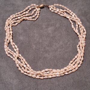 Vintage Freshwater Pearl 5 Strand Necklace Sterling Clasp